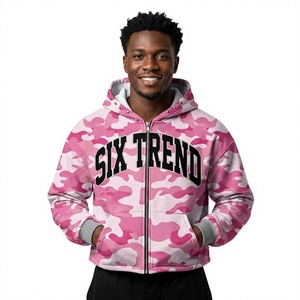 Sudadera con capucha rosa personalizada con letras, cremallera completa, estilo urbano, forro polar grueso, 100% algodón, oversize, con pedrería, marca privada, fabricante OEM - Product Image 1