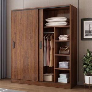 Inklusive Montage Massivholz Minimalistischer Moderner Kleiderschrank Haushalt Schlafzimmer Einfacher Schiebetür-Kleiderschrank zum Selbstaufbau - Product Image 4