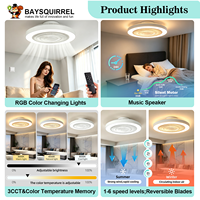 Ventilateur de plafond sans pales de 19 pouces avec lumière, télécommande et application, intensité réglable, silencieux, montage encastré pour chambre, appartement, loft
