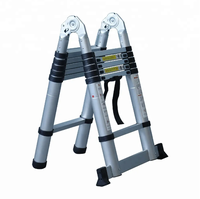 Échelle télescopique double moderne 2x6 marches 1,9+1,9m en aluminium, conforme à la norme EN 131, pliable et portable pour escalier extérieur