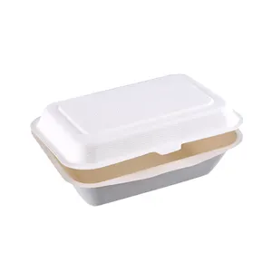 Degradable White Sugarcane Pulp Take Away Paper Lunch Box with Connected lid