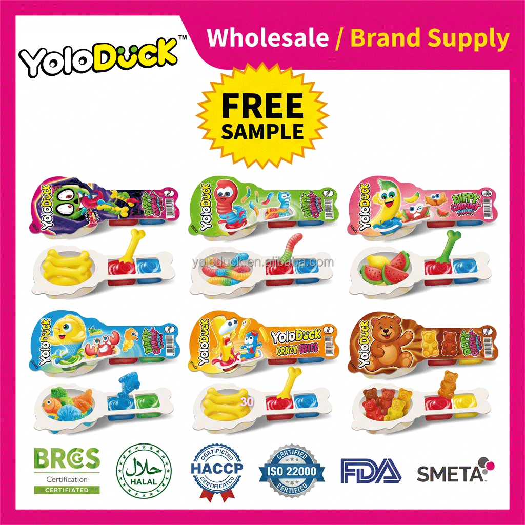 Novelty Dipping Sauce Gummy Candy Fruity Worm Shape Tangy Sour DIY Dip Bulk Novelty Sweets OEM For Distributor YOLODUCK