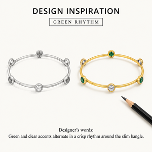 Bracelet jonc en zircon vert et transparent, acier inoxydable et zircon, placage sous vide en or 14 carats - Product Image 2