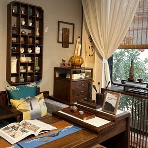 Nouveau bureau en bois massif de style chinois avec finition en noyer noir - Table à thé multifonctionnelle et combinaison d'écriture de style chinois - Product Image 5