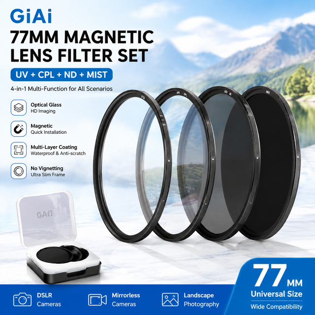 77mm Magnetic Camera Lens Filter UV CPL ND Mist 4-in-1 Optical Glass Quick Release Adapter for DSLR Mirrorless Photography