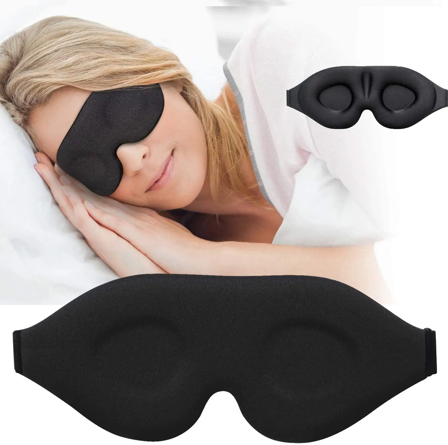 Penutup Mata & Masker Tidur Cup Berkontur 3D, Penutup Mata Penghalang Cahaya Mewah, Penutup Mata Cetakan dengan Tali Yang Dapat Disesuaikan