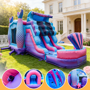 Castelli Gonfiabili da Esterno a Tema Sirena con Scivolo per Bambini - Product Image 3
