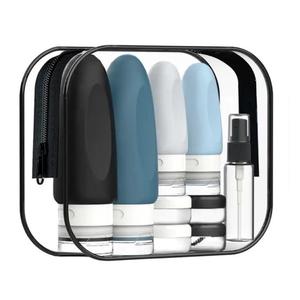 T92001 Lot de 4 contenants cosmétiques portables en silicone de 3 oz avec sacs de rangement rechargeables pour shampoing et lotion - Product Image 1