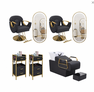 Hot Selling Modern Metal Salon Furniture Set <b>with</b> Mirror Barber <b>Chair</b> Portable Trolley Shampoo Bed and Durable Design - Product Image 1