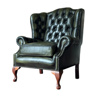 Sillón de Cuero Genuino de Alta Gama con Respaldo Alto, Estructura de Madera Sólida, Asiento Cómodo para Apartamento, Sala de Estar, Hotel, Salón
