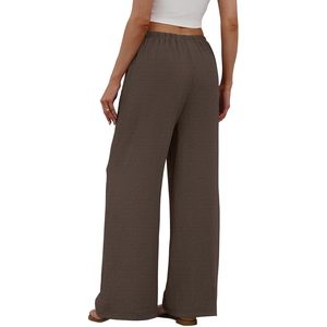 Pantalon palazzo fluide à jambes larges pour femme, taille haute, cordon de serrage, taille élastique, avec poches, vêtements d'été pour les vacances à la plage - Product Image 5
