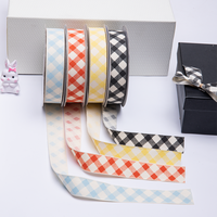 Rubans en coton de haute qualité de 25 mm, impression par transfert thermique personnalisée, motif quadrillé, style simple face, ruban cadeau personnalisé en gros