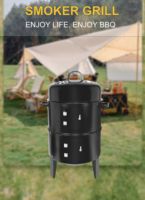 Barbecue portable 3 en 1 en acier, fumoir, grill extérieur au charbon de bois