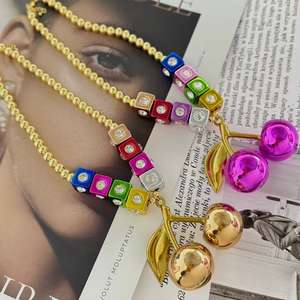 Nueva moda collar místico para niñas cereza gargantilla hecha a mano cuentas de oro diamante moda cobre mujeres bodas regalos joyería - Product Image 2