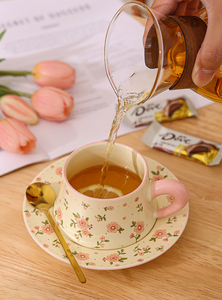 Tasse en céramique florale <span class=keywords><strong>aquarelle</strong></span> exquise créative tasses à café et soucoupe avec boîte-cadeau tasses à cuillère - Product Image 4