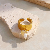 Nouvelle Bague Ouverte Multicouche Ajustable en Acier Inoxydable Plaqué Or 18K, Design Créatif Classique en Forme de Cœur avec Perle, Style Senior
