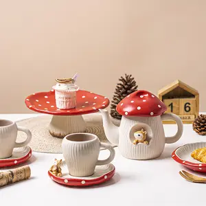 Lelyi INS Cute 3D Creative Mushroom Ceramic Household Tableware Light Luxury Retro Flower Tea Tea Pot Coffee Cup Plate