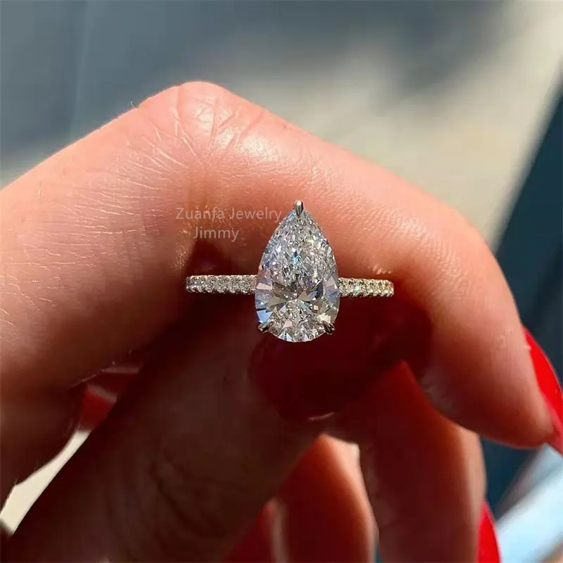 Vintage Boutique 3CT Pear Diamond 9k 10k 14k Solid White Gold 925 Silver Moissanite Engagement Ring Wedding Bridal Jewelry