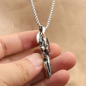 Stainless Steel <b>Cross</b> Pendant <b>With</b> Red Gem Bat Wing Design Men's Necklace Punk Retro Style - Product Image 3