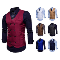 Gilet de costume pour homme à double boutonnage avec logo personnalisé, coupe ajustée, col en V, double boutonnage, veste de barbier, cape