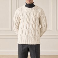 Pull-over en maille torsadée épaisse pour homme, style Old Money, col rond, manches longues, fabrication OEM/ODM sur mesure, vente en gros pour l'hiver
