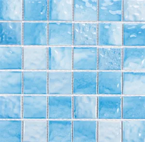 批发热卖便宜瓷马赛克耐磨地砖蓝色方形游泳池瓷砖