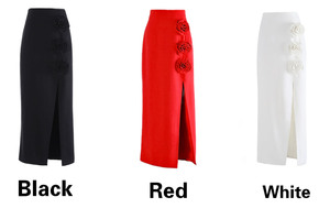 Modisches Sommer-Design Dreidimensionaler Blumenrock Einfarbig Hochgeschnittener Schlanker Eleganter Sexy Schlitz-Rock für Damen - Product Image 2