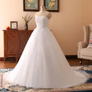 2021 Spring Real Photo Simple Lace Flower Strapless Pure White Fashion Classic Sexy Plus Size Wedding Dresses with Train