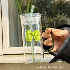 Vaso <span class=keywords><strong>de</strong></span> Vidrio Cuadrado Transparente Simple con Asa <span class=keywords><strong>de</strong></span> Lazo, Resistente al Calor para Café y Bebidas Lácteas - Product Image 3