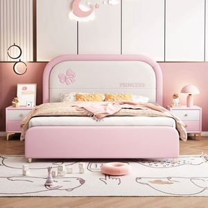 Pink Princess Children <b>Bed</b> 1.2m <b>Single</b> Soft Padded Kids <b>Bed</b> With Storage Space <b>For</b> Girls Bedroom - Product Image 2