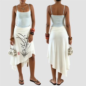 Falda de malla con dobladillo irregular, estampado floral chino, nueva falda elegante de estilo vintage para mujer - Product Image 1