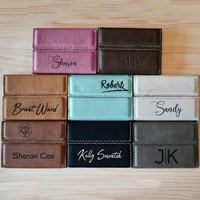 Porte-cartes de crédit en cuir PU personnalisé avec logo d'entreprise, fermeture magnétique en métal, cuir synthétique gravable au laser