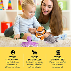 Juego de animales marinos de peluche Unisex de 4 pulpos, Tortuga, tiburón, pez payaso, juguetes realistas <span class=keywords><strong>para</strong></span> niños, Mini juego de animales de peluche de océano - Product Image 4