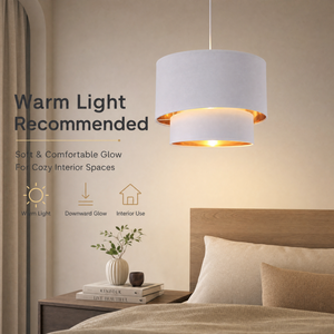 Lampe suspendue moderne en tissu, blanc et or, abat-jour double couche, 40cm, E27, pour salle à manger, chambre à coucher, décoration intérieure - Product Image 3