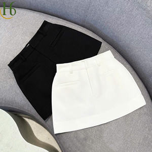 Minifalda de punto de cintura alta para mujer, estilo oficina, mezcla de poliéster transpirable teñida lisa, para todas las estaciones - Product Image 4