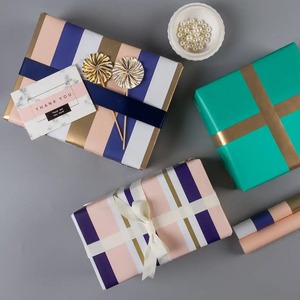 Custom Striped <b>Pattern</b> Gift Wrap <b>Paper</b> Roll Double Sided PE Coated Art <b>Paper</b> 100GSM Eco-Friendly Recyclable Digital Printing - Product Image 3