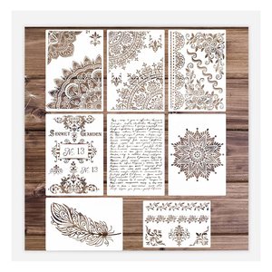 Grand <span class=keywords><strong>pochoir</strong></span> Mandala Vintage, modèles d'écriture, réutilisable, bordure de plumes, pochoirs de meubles, 8 pièces - Product Image 1