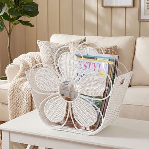 Cesta de Almacenamiento Moderna y Ecológica, Tejida con Cuerda de Papel, en Forma de Flor Blanca, Organizador para Guardar Ropa Sucia, para Cuarto de Niños, Decoración del Hogar - Product Image 4