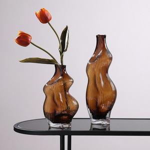 Modern Brown Irregular Glass <b>Vase</b> Creative Ins Water Culture Decorative <b>Vase</b> - Product Image 2