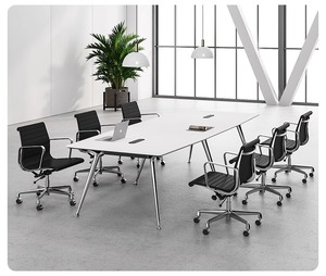Muebles de oficina modernos, escritorio, sala de juntas, reunión negra, mesa de conferencias con pata de aluminio cromado - Product Image 6