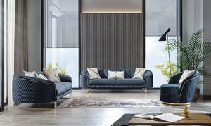 Winforce lujo moderno hecho a mano Terciopelo Azul 3 asientos sofá conjunto Suite diseños sala de estar sofá conjunto muebles - Product Image 4