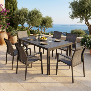 Modern Aluminum Frame Outdoor Dining <strong>Set</strong> 7 <strong>Pieces</strong> Rectangular Slat Table and <strong>6</strong> Chairs <strong>Garden</strong> <strong>Furniture</strong> <strong>Set</strong> for Patio Villa - Product Image 4