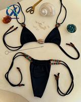 Fabricant de maillots de bain sur mesure, ensemble de bikini perlé pour femmes, maillot de bain en satin sur mesure avec logo