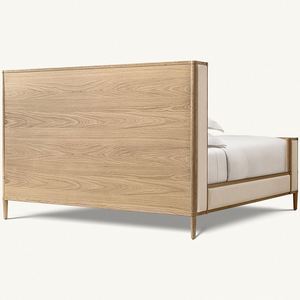 Lit mural contemporain en bois massif, taille King ou Queen, avec revêtement en tissu et pied de lit - Product Image 5