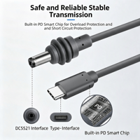 Cable DC 5521 Macho a Tipo-C, Cable de Alimentación DC Impermeable, Cable de Carga Mini DC 5.5x2.1mm a USB-C para Equipos de Exterior