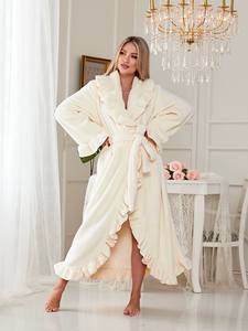 Manufacturers Custom Logo <strong>Pyjamas</strong> Long Robes for <strong>Women</strong> Plush Fleece Bathrobe with Belt Pockets Soft <strong>Fluffy</strong> Warm Terry Cloth Robe - Product Image 5