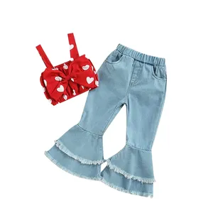 Child Infant Baby Girls Sleeveless Vest Tops Flared Pants Jeans Set 2PCS Outfits