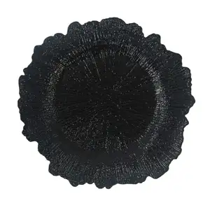 Plastic Kitchen Restaurant Wedding Decoration Reef Charger Plate for Wedding Table Wholesale Cheap Reusable 13 Inch Black Modern