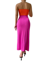 Robe tube pour femmes Robe longue en tricot côtelé de couleur contrastante élégante pour femmes Robe midi fendue pour femmes