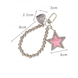Llavero Rosa Y2K con Corazón y Estrella, Dijes de Estrás y Esmalte, Cadena de Cuentas para Estética Grunge y Coquette - Product Image 6